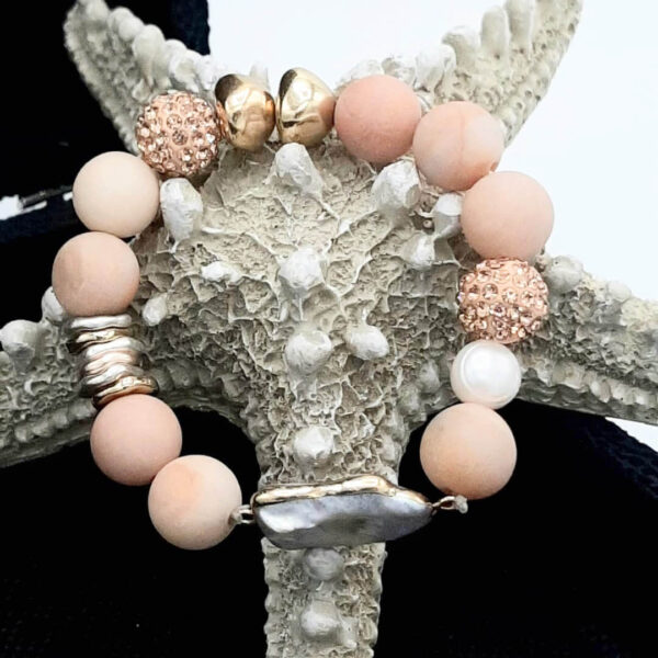 PULSERA GEA GRIS ROSA CORAL